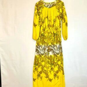 Womens Maxi Dress Size M Elegant Yellow Paisley Tropical Summer Vacation Casual